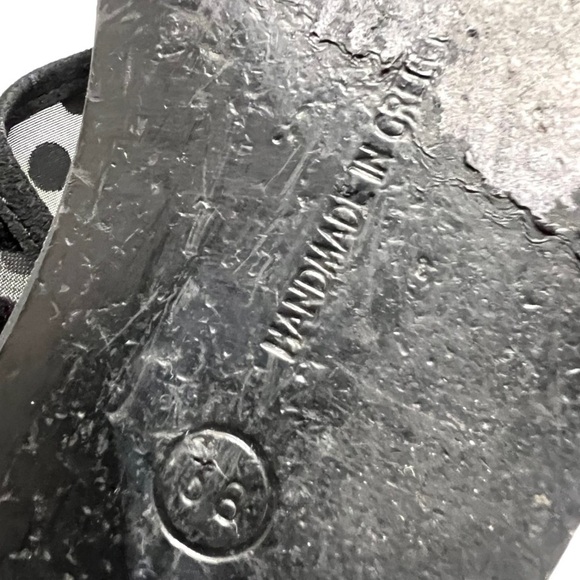 Ancient Greek Sandals Black Leather Sheer Polka Dot Toe Loop Slide Sandals 38 - Picture 12 of 14